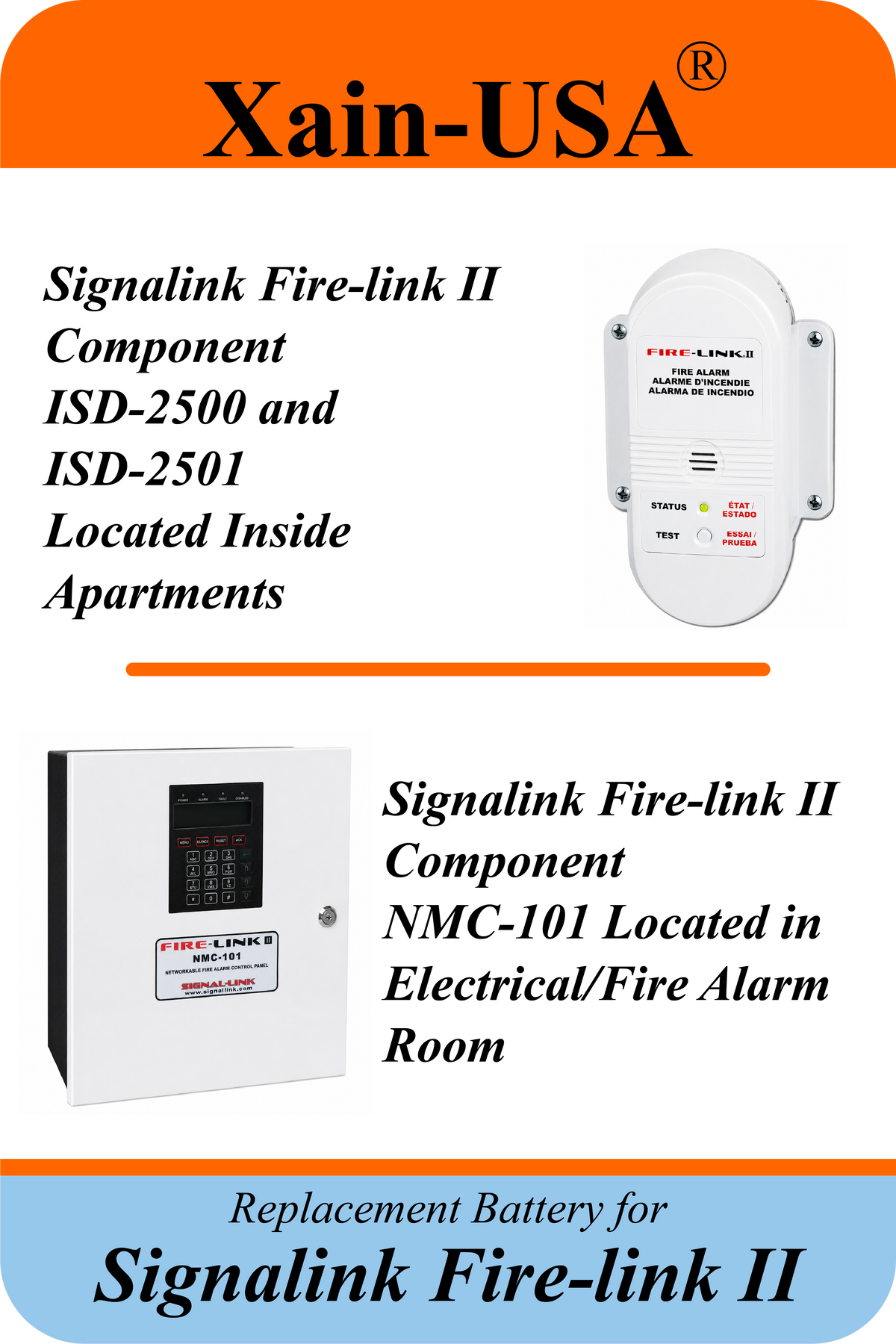 11.1V 2600mAh Replacement Battery for Signalink Fire-Link II Fire Alarm System, BATT-ISD2500, ISD-2500, ISD-2501, NMC-101, IDC 3-640440-3 Connector, Built-in BMS, 28.86Wh