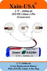 Premium 3.7V 2600mAh Replacement Battery – JST‑PH 2‑Pin Connector Compatible with flashlights, drones, voice amplifiers, RC toys, and a wide range of electronics.