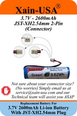 3.7V 2600mAh / JST-XH 2.54 2-Pin Plug / Li-ion Replacement battery / for Croove Amplifier, Toys, Lighting, Bluetooth Devices, DIY Electronics, and More