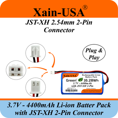 Xain-USA 3.7V 4400mAh Li-ion Battery Pack - JST-XH 2-Pin, Built-in BMS