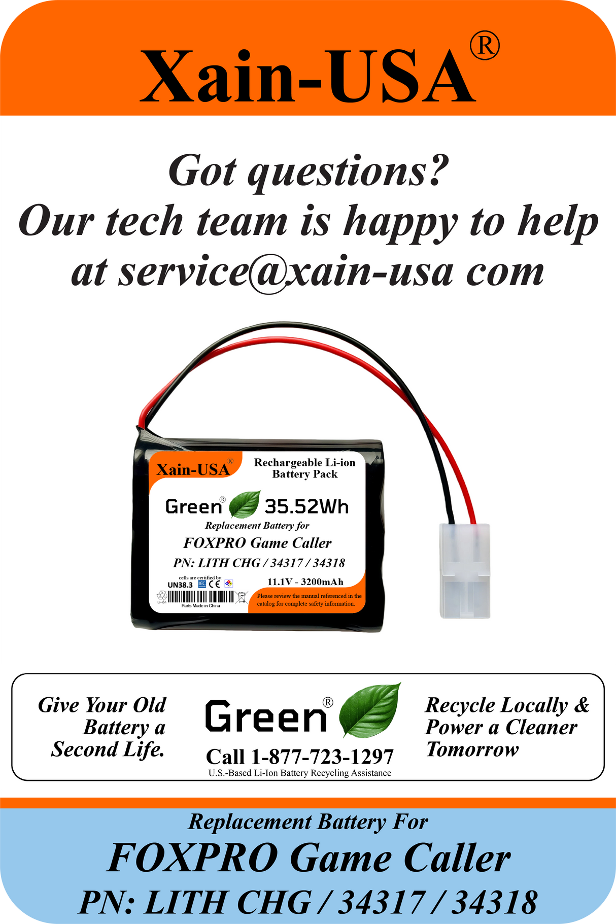 3200mAh Replacement Battery for FOXPRO Game Caller PN: LITH CHG / 34317 / 34318