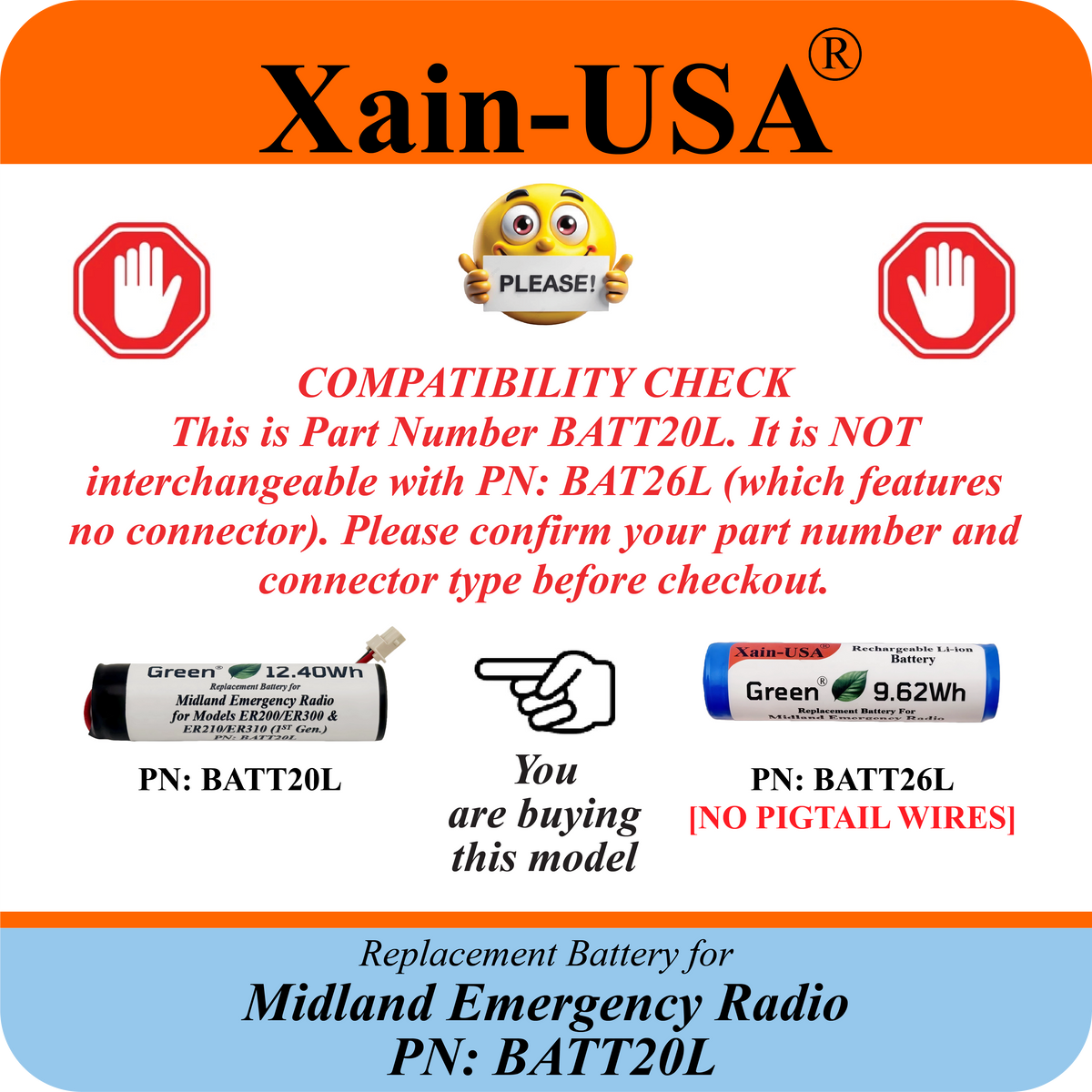 3350mAh Replacement Battery for Midland Radios PN: BATT20L First Gen. ER200 ER210 ER300 ER310