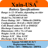 Replacement Battery For Xiaomi M365 PN: NE1003-H (36V 7800mAh, 280Wh) with Built-in Communication Protocol. Please See Our Catalog for Xiaomi Scooter Compatibility List.