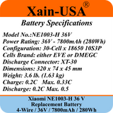 High-Performance Replacement Battery For Xiaomi M365 PN: NE1003-H (36V 7800mAh, 280Wh) with Built-in Communication Protocol. Please See Our Catalog for Xiaomi Scooter Compatibility List.