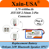 (2-Pack) Replacement Battery for Ortizan 24W Bluetooth Speaker IPX7 – 3.7V 4400mAh 16.28Wh Li-ion Rechargeable Pack with JST-XH 2P 2.54mm Connector