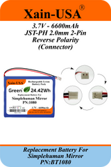 Replacement Battery PN: BT1080 for Simplehuman Mirrors (ST3024 ST3026 ST3027 ST3028) | 3.7V 6600mAh | Please Verify Part Number and Connector Before Purchase
