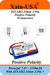 Powerful 7.4V 3350mAh 2S1P Li-ion Battery Pack with JST-XH 2 Pin Positive Polarity Connector for , Heated Back Massager , Solar Lighting , Electronic Equipment , Toys