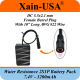 Water‑Resistant 7.4V 3200mAh Battery Pack for Bike LED Lights, DC 5.5×2.1mm Female Plug