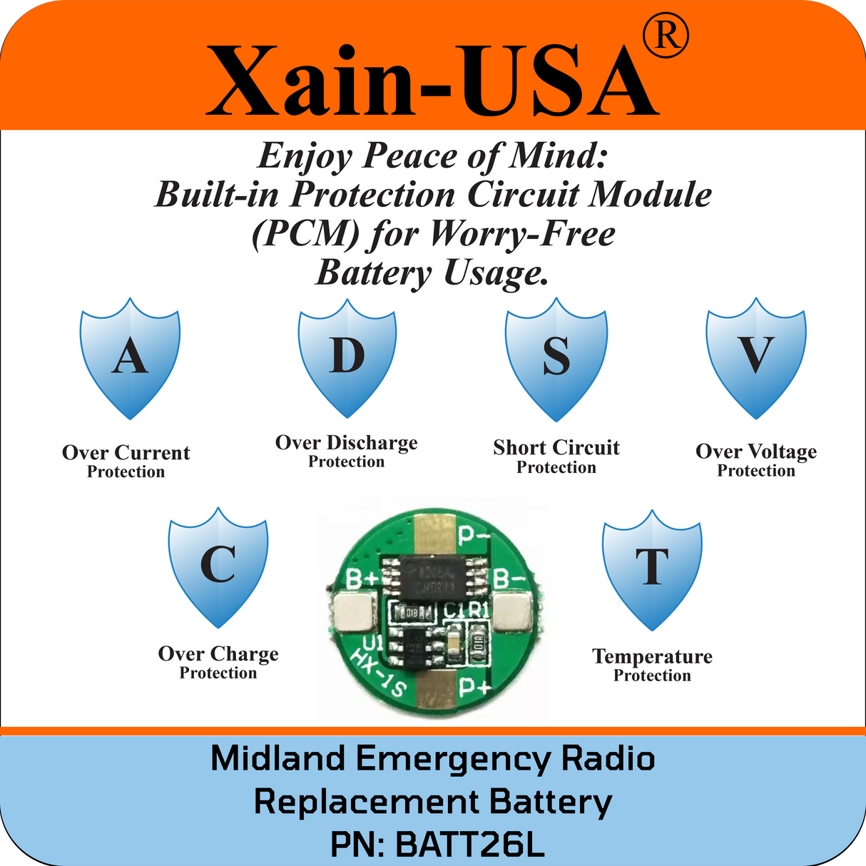 Long Lasting 3200mAh Replacement Battery for Midland Emergency Radio ER210/ER310 (2nd Gen) / PN: BATT26L.
