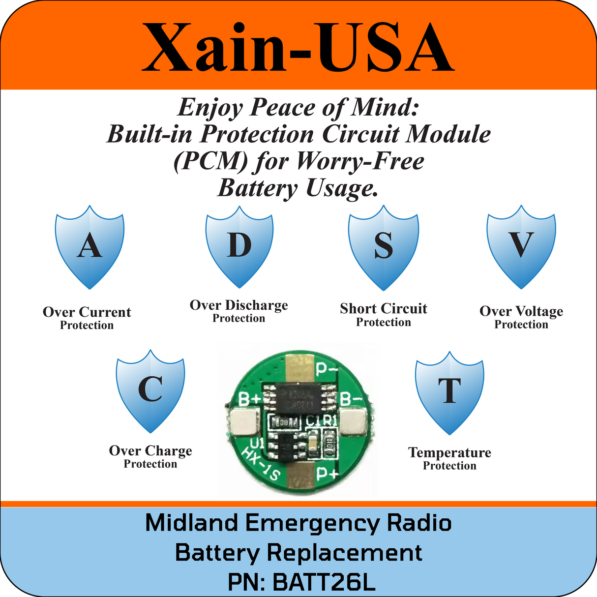 Midland Emergency Radio Replacement No-wires Battery (Second Gen)