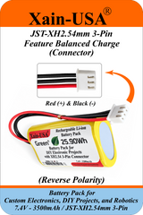 7.4V 3500mAh Li-ion Battery Pack for DIY Electronics and Robotics, JST-XH 3-Pin Connector, Balance Charging, Built-in BMS, 5A Continuous Discharge
