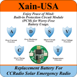 Replacement battery for the CCRadio Solar AM/FM/Weather Emergency Radio, Protected 3.7V Li-ion 3400mAh.