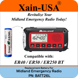 Replacement Battery for Midland Emergency Radio Models ER40 ER50 ER250BT  (PN: BATT26L) 2600mAh.
