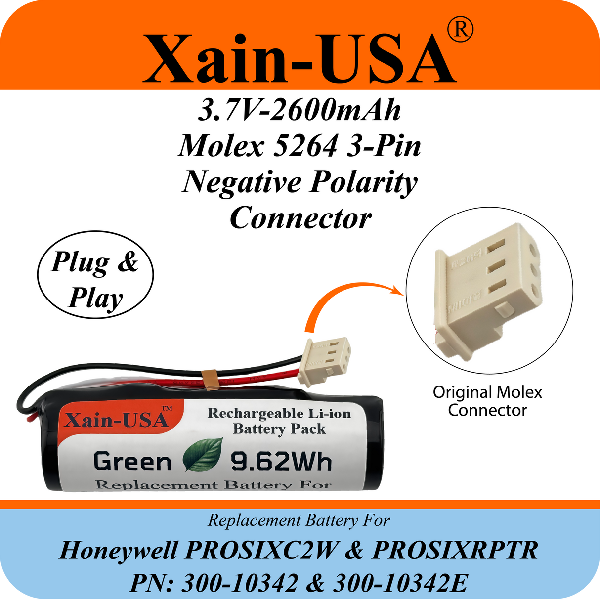 2600mAh Replacement Battery for Honeywell PN: 00-10342 / PROSIXC2W & PROSIXRPTR