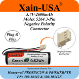 2600mAh Replacement Battery for Honeywell PN: 00-10342 / PROSIXC2W & PROSIXRPTR