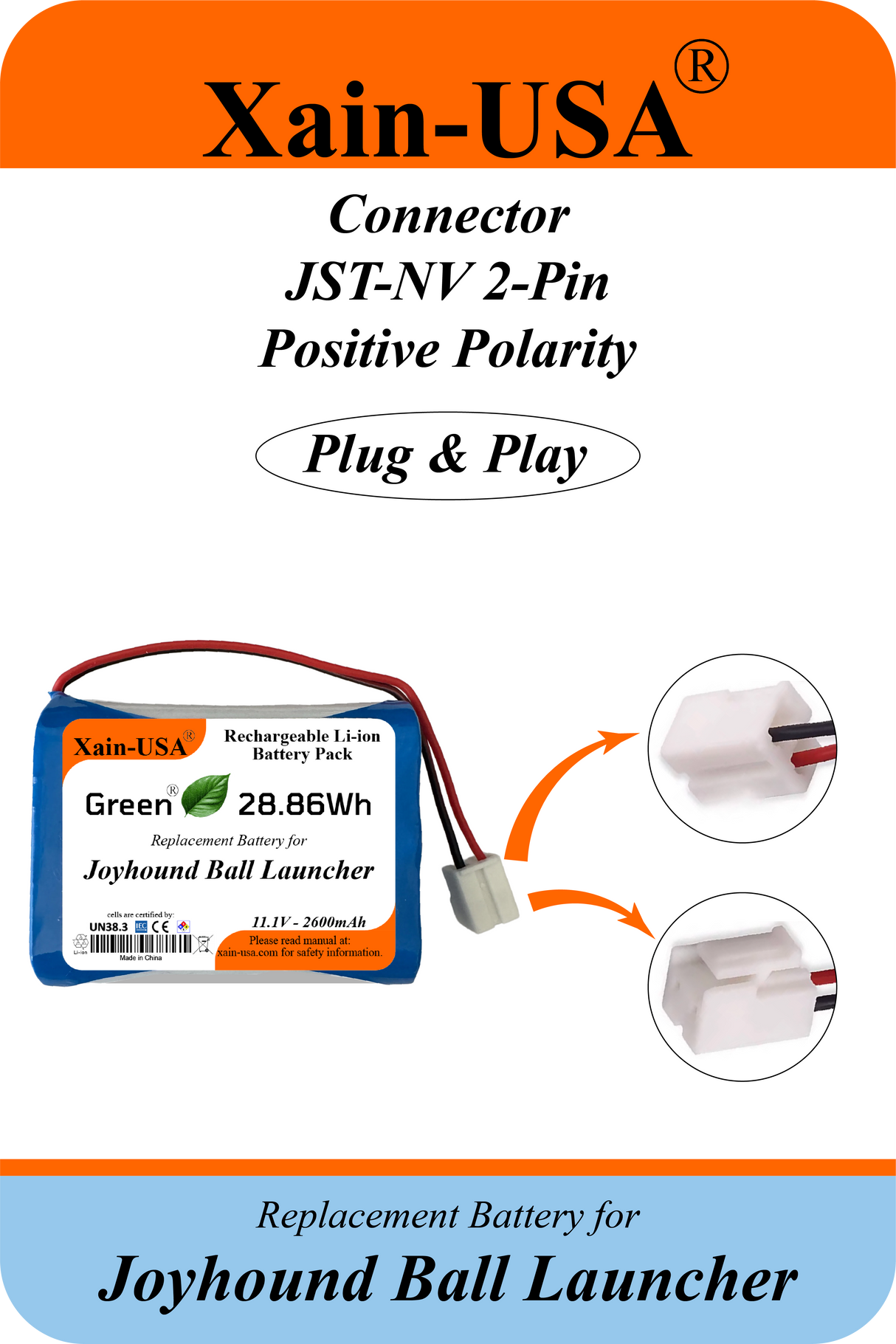 11.1V 2600mAh Replacement Battery for Joyhound Ball Launcher