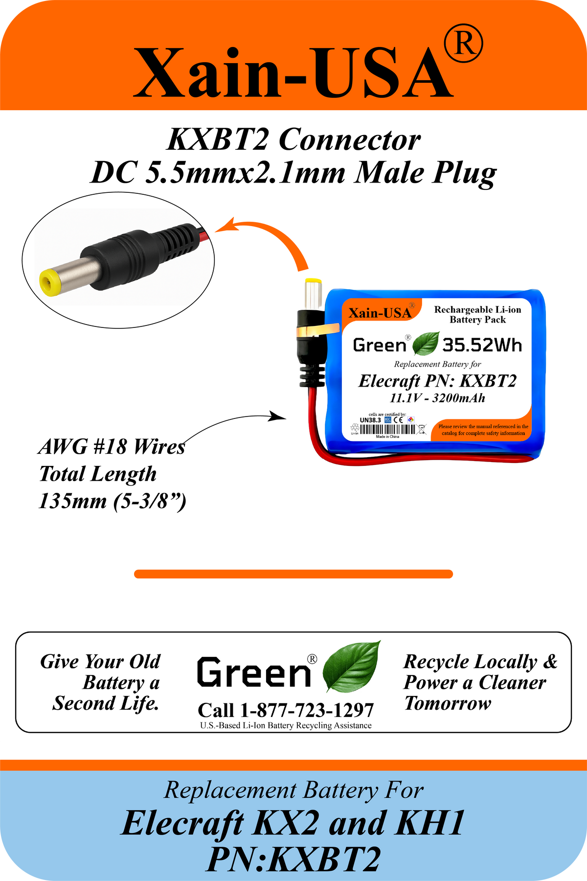 3200mAh Replacement Battery for Elecraft KX2 & KH1 / PN: KXBT2