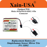 7800mAh ULTRA-CAPACITY Replacement Battery for Simplehuman PN:SH02 Models ST3007 ST3011 & ST3024 Sensor Mirror Trio, 3.7V Rechargeable Li-ion Pack, Built with Xain-Xtra Cells for 1000+ Cycles.