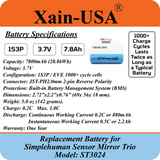 7800mAh ULTRA-CAPACITY Replacement Battery for Simplehuman ST3024 Sensor Mirror Trio, 3.7V Rechargeable Li-ion Pack, Built with Xain-Xtra Cells for 1000+ Cycles, Twice the Lifespan of Standard Cells