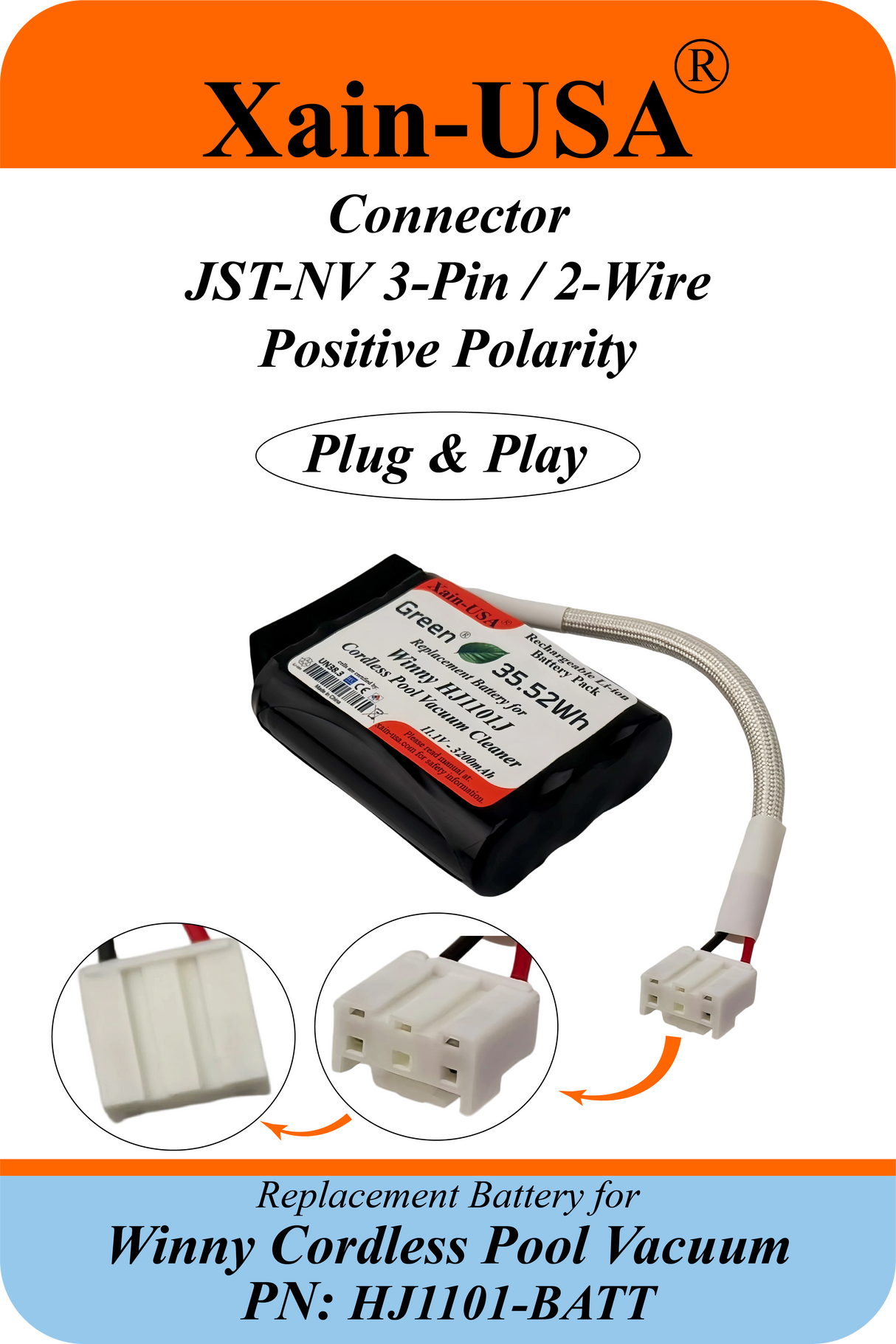 3200mAh Replacement Battery Pack for Winny Pool Vacuum PN: HJ1101-BATT