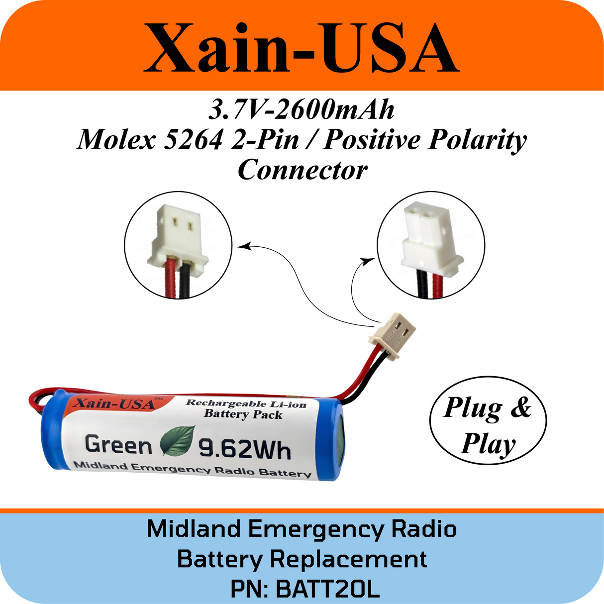 Midland Emergency Radio Replacement Battery (First Gen. ER200/ ER210/ ER300/ ER310)