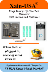 3-Pack 3.7V 3200mAh Li-ion Batteries with Charger for V5 WiFi Smart Visual Doorbell – Ultra-High Capacity, 1000+ Charge Cycles, PIR Motion Detection, 720P HD Compatible