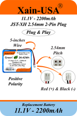 (5-Amp) 11.1V 2200mAh Rechargeable Li-ion Battery Pack | JST-XH 2-Pin Connector | Built-in BMS Protection and NTC Temperature Sensor
