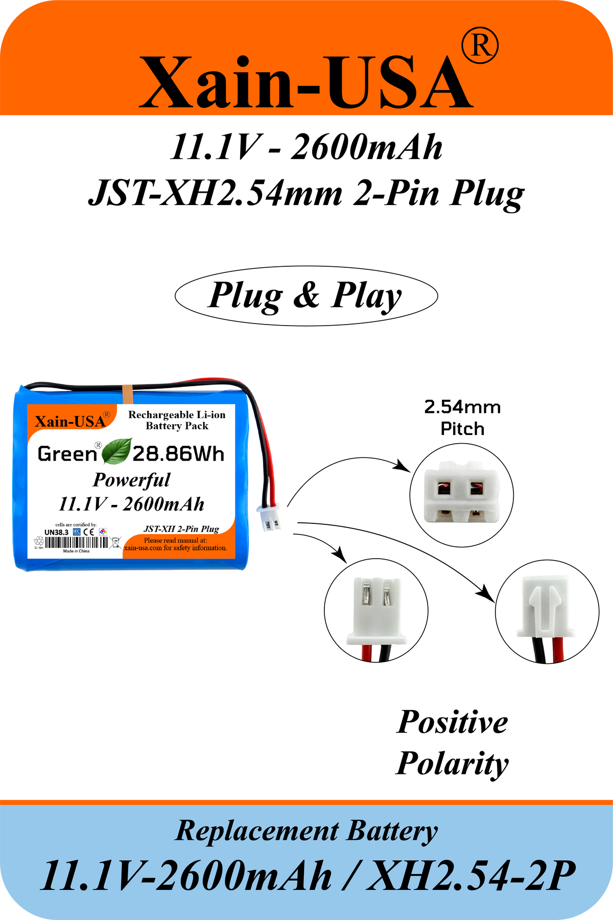 JST-XH two-pin connector and wire polarity comparison