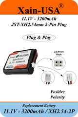 Xain-Power 3200mAh 11.1V Li-ion Battery Pack | 3S1P Rechargeable Lithium-Ion Replacement Battery with JST-XH2.54 Connector | Compatible with Super LifeJacket IMW888S / Two-Way Radios / Pool Vacuum