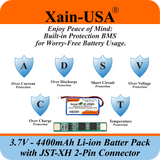 Xain-USA 3.7V 4400mAh Li-ion Battery Pack - JST-XH 2-Pin, Built-in BMS