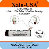 3350mAh Replacement Battery for Midland Radios PN: BATT20L First Gen. ER200 ER210 ER300 ER310