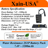 Water‑Resistant 7.4V 3200mAh Battery Pack for Bike LED Lights, DC 5.5×2.1mm Female Plug