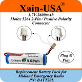 (2-Pack) 2600mAh Replacement Battery for Midland Emergency Radio PN: BATT20L, 1st Gen. ER200 / ER210 / ER300 / ER310