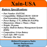 Midland Emergency Radio Replacement No-wires Battery (Second Gen)