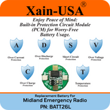 Replacement Battery for Midland Emergency Radio Models ER40 ER50 ER250BT  (PN: BATT26L) 2600mAh.