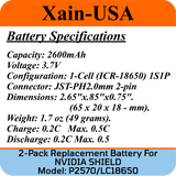 2-Pack: Replacement battery for NVIDIA P2570 Shield, Shield TV 1st Generation, PN: LC18650, 2600mAh