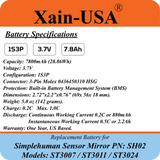 7800mAh Replacement Battery for Simplehuman Mirror PN: SH02 ST3007 ST3011 ST3024