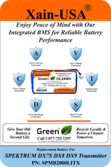 7.4V 2600mAh Li-Ion Replacement Battery for Spektrum DX7S/DX8/DX9 Transmitters, PN SPMB2000LITX, JST-EH2.54 2-Pin, Built-in BMS