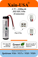 3.7V 2200mAh Li-Ion Replacement Battery for Spektrum NX6, NX7e, NX8, and NX8+ Transmitters | SPMB2200LITX1S Compatible | 2-Year Warranty