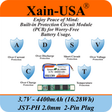 (1-Pack) 3.7V 4400mAh Li-ion Rechargeable Battery Pack with JST-PH2.0 2-Pin Connector for Electronics, LED Lighting, Low-Drain Devices, Outdoor Lights, Toys, GPS, Speakers, Fire Alarm