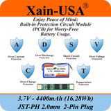 (1-Pack) 3.7V 4400mAh Li-ion Rechargeable Battery Pack with JST-PH2.0 2-Pin Connector for Electronics, LED Lighting, Low-Drain Devices, Outdoor Lights, Toys, GPS, Speakers, Fire Alarm
