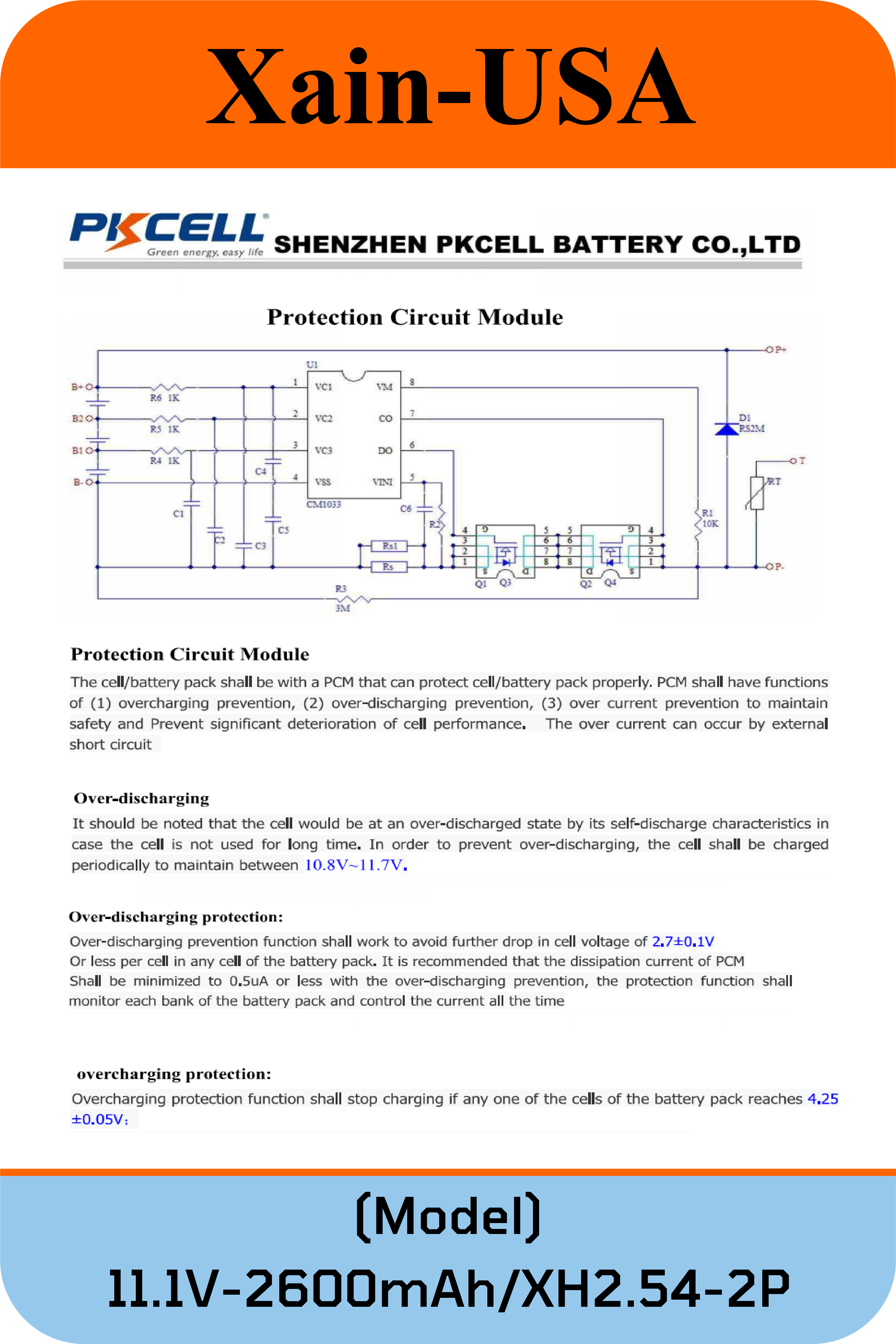 11.1V 2600mAh Powerful Replacement Li-ion Battery, 3S1P config, JST-XH2.54 connector, BMS, Ideal for IMW888S, IMW889N-BLKC.