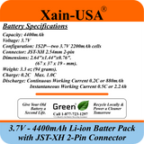 Xain-USA 3.7V 4400mAh Li-ion Battery Pack - JST-XH 2-Pin, Built-in BMS