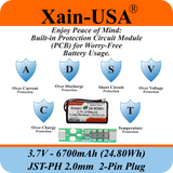 1S2P High-Capacity High-Drain 3.7V - 6700mAh Li-ion Battery Pack, with JST-PH 2-Pin Plug, 152% more power than 4400mAh, for Electronics, Solar Lights, GPS, Meshtastic Solar Node Project, Speakers