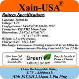 3.7V 4400mAh Li-ion Replacement Battery with JST-XH 2P 2.54mm Connector for Ortizan 24W Bluetooth Speaker IPX7, RC Toys, Lighting, DIY Equipment