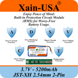 Premium 3.7V 5200mAh / High Drain / Li-ion Battery Pack / with JST-XH 2-pin Plug / Supports 4A Continuous Discharge / Ideal for Bluetooth speakers, toys, lighting, and electronics.