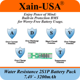 Water‑Resistant 7.4V 3200mAh Battery Pack for Bike LED Lights, DC 5.5×2.1mm Female Plug