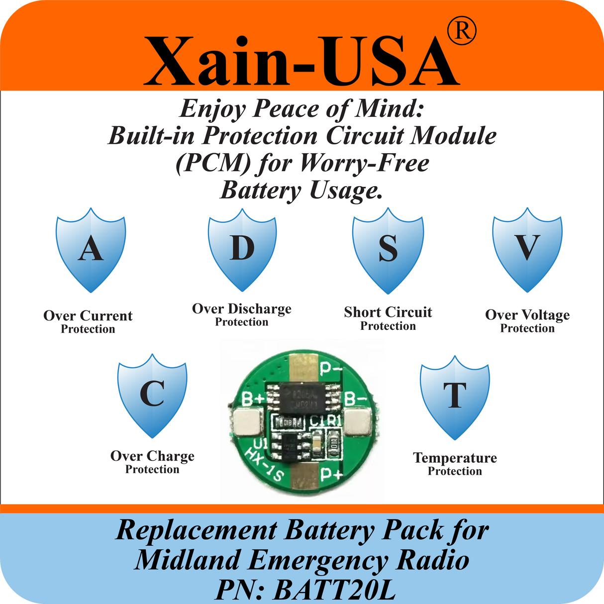 (2-Pack) 2600mAh Replacement Battery for Midland Emergency Radio PN: BATT20L, 1st Gen. ER200 / ER210 / ER300 / ER310