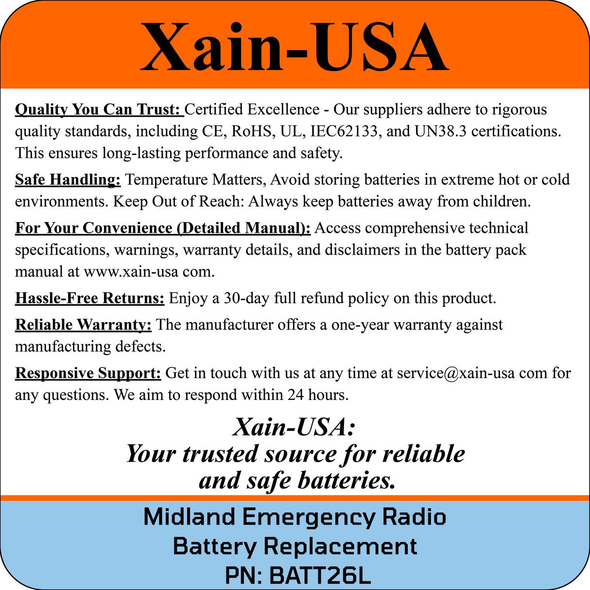 Midland Emergency Radio Replacement No-wires Battery (Second Gen)