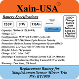 7800mAh ULTRA-CAPACITY Replacement Battery for Simplehuman PN:BT1080 Model: ST3024 Sensor Mirror Trio, 3.7V Rechargeable Li-ion Pack, Built with Xain-Xtra Cells for 1000+ Cycles, Twice the Lifespan of Standard Cells